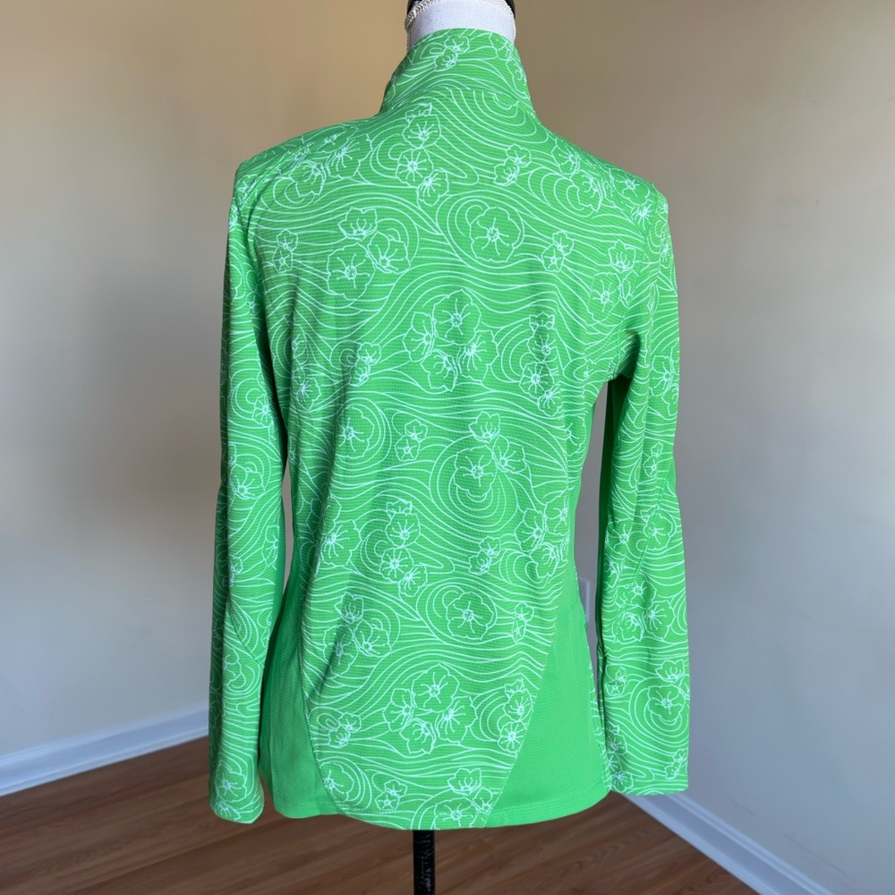 LL Bean Womens Top 1/4 Zip Pullover Mesh Floral Green White size Small - Picture 4 of 10